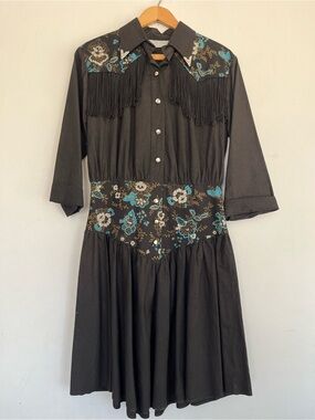 Vintage 1980’s Lilia Smitty Western Cowgirl Dress with fringe & turquoise floral